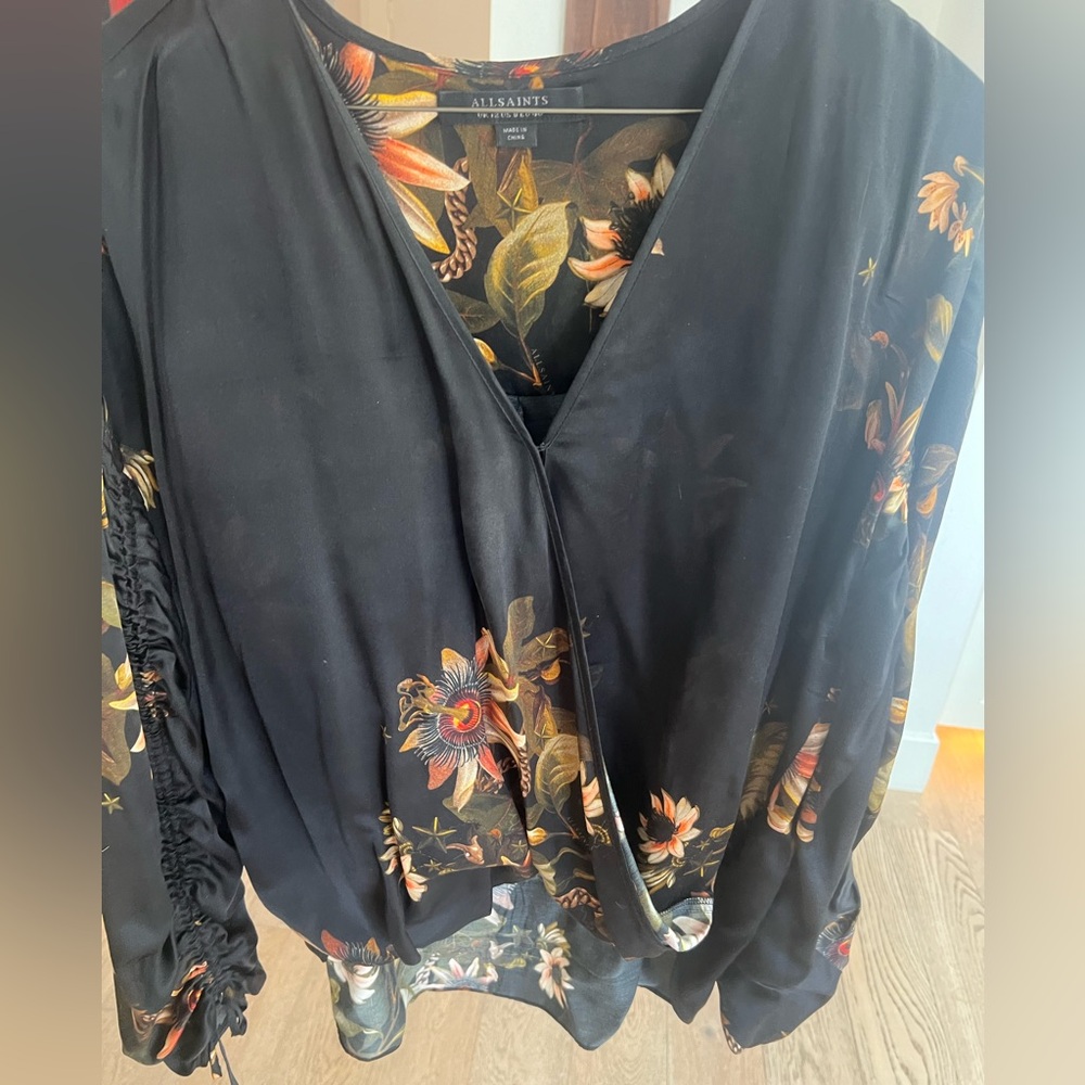 All Saints silk blend patterned shirt